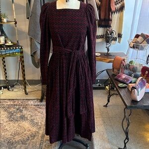 VintageLaura Ashley Burgundy and Black Dress Corduroy made in Great Britain